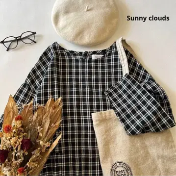 b717*써니클라우드 역시 체크가 좋아 상의 코튼 린넨 블라우스