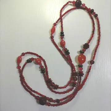 빨간색 레드 비즈 롱 목걸이 2연 3연 약 160cm