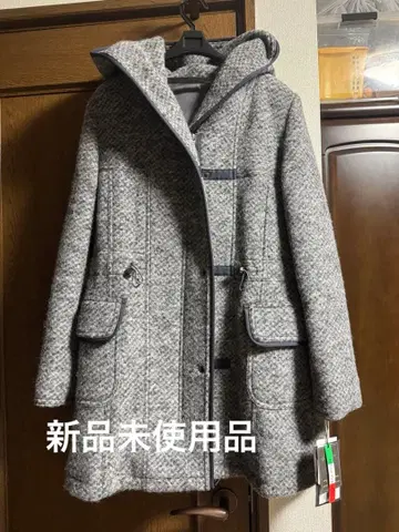 후드 부착 그레이 울 코트 새상품
