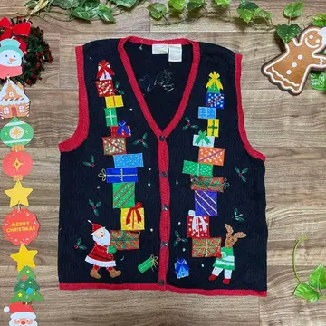 레어 빈티지 니트 베스트 크리스마스 패턴