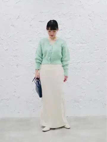 민트 그린 모헤어 혼방 가디건