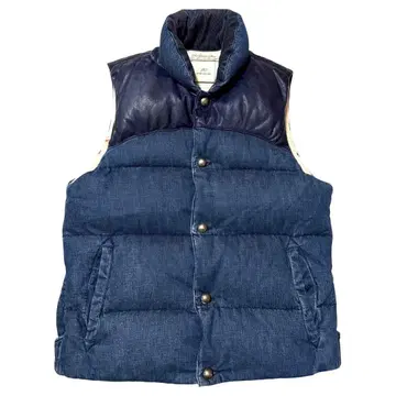 REMI RELIEF 가죽 요크 절개 데님 다운 베스트 M