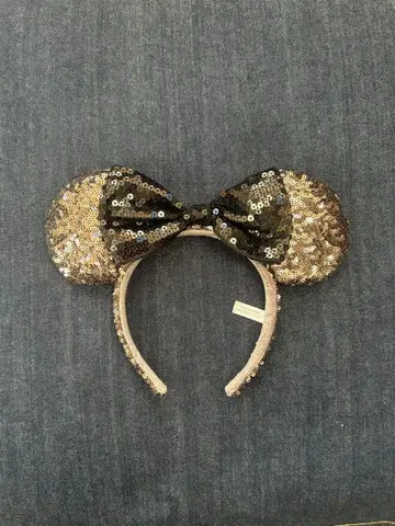 미키마우스 모양 머리띠 블랙과 금색 라메