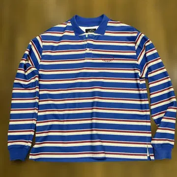 AFB 파랑과 빨간색 스트라이프 긴팔 피케 셔츠