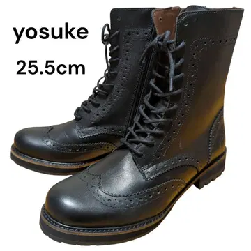 새상품급 요스케 YOSUKE 윙팁 레이스업 부츠 블랙