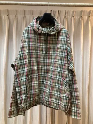 90s 화이트 택 에디 바우어 체크 코튼 아노락 후드티