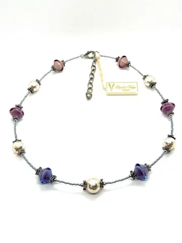 [ 이탈리아제 ] 베네치안 유리 목걸이 퍼플 핑크 베이스