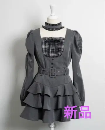 [ 미개봉 새상품 ] pium 초커 프릴 티어드 원피스 차콜