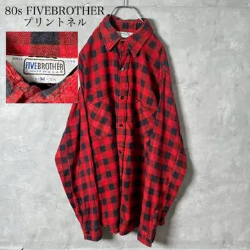 80s FIVE BROTHER 블록 체크 프리넬 빨간색 x 블랙 PM97