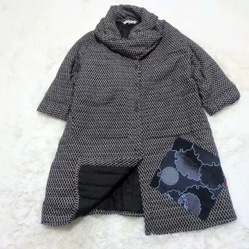 한나리 한텐 기하학 패턴 체크 일본풍 패턴 코트 일본풍 한텐 스카프 포함