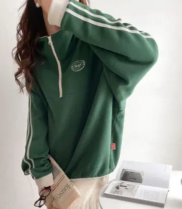 java 자수 플리스 아노락 오버 사이즈 하프 지퍼 풀오버