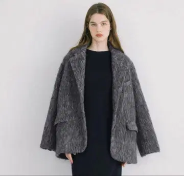 베이스먼트 온라인 모헤어 샤기 자켓 코트 그레이