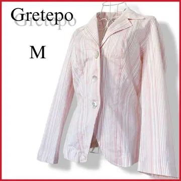 [ 이탈리아제 ] Gretepo 스트라이프 자켓 핑크 화이트 M 긴팔