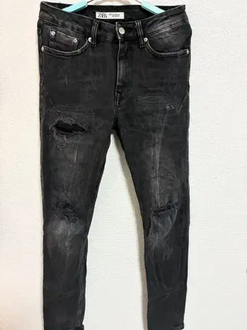 ZARA 자라 데미지 데님 스키니 팬츠 블랙