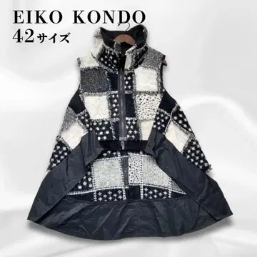 에이코 콘도 패치워크 롱베스트 베스트 아우터 코트 울