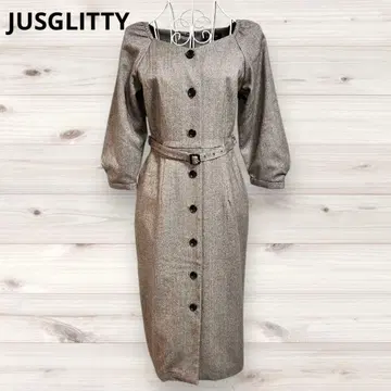JUSGLITTY 트위드 원피스 벨트 포함 울 혼방 깔끔한