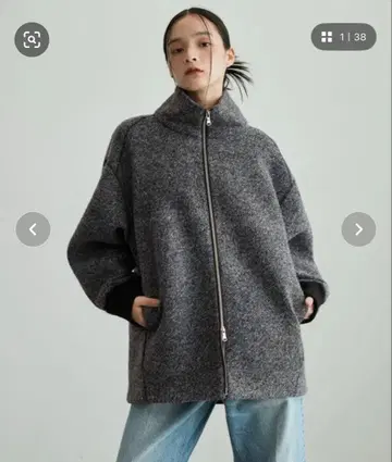 그레이 플리스풍 오버 사이즈 자켓 트위드 본딩 코디건