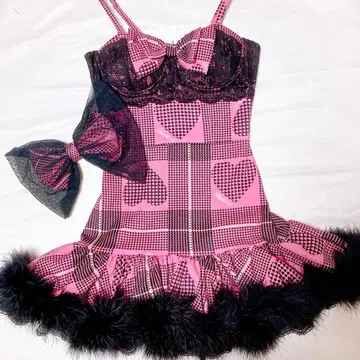 [ 초레어 ] MARS 마즈 하트 글렌체크 무늬 미니 원피스 머리핀 포함