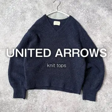 유나이티드 애로우즈 울 니트 스웨터 네이비 V넥 라메 K14