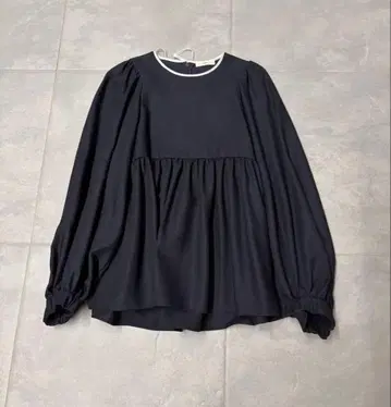 yori 요리 드라이 트위드 퍼프 블라우스 블라우스 긴팔 네이비