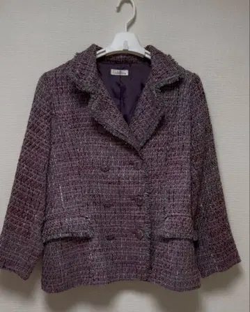 4L 보라색 계열 믹스 트위드 더블 브레스트 자켓
