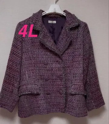 4L 보라색 계열 믹스 트위드 더블 자켓