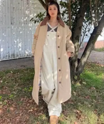 ALLISON BROWN 베이지 롱 코트 체크 아우터