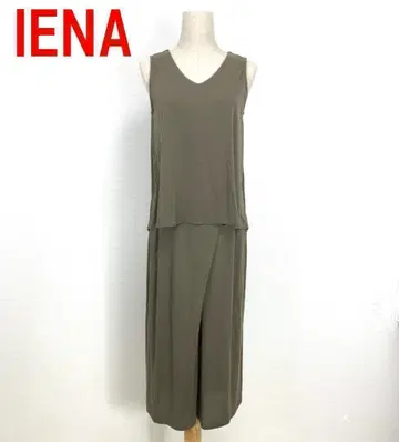 A558 이에나 올인원 면 V넥 와이드 팬츠 모스그린 F