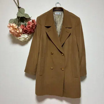 VINVERT 캐시미어 100% 브라운 더블 브레스트 체스터 코트