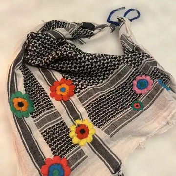 꽃 자수 대형 스톨 체크 무늬 모티브 편직 USA제