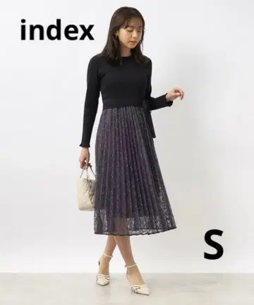 리브 니트 x 레이스 플리츠 원피스 S