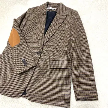 [ 새상품급 ] ZARA 체크 테일러드 자켓 엘보우 패치 포함 XS