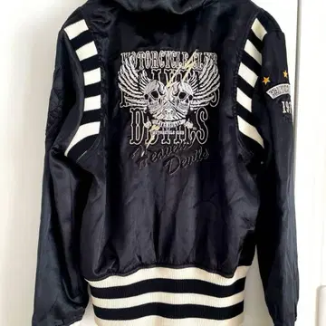 y2k 스컬 패턴 스카잔 바시티 자켓 스카잔 후드 부착 자켓