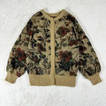 AMERI 모헤어 가디건 자카드 꽃무늬 노스탤지어 러그 니트