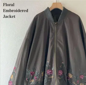꽃무늬 자수 블루종 자켓 카키 밀리터리 겉옷 (실측치수 XL 상당)