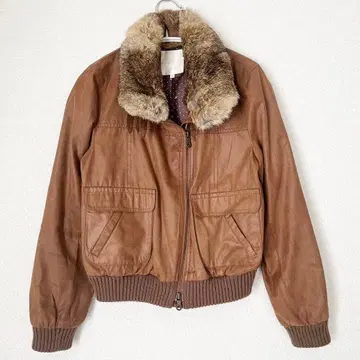 KUMIKYOKU 쿠미쿄쿠 블루종 가죽 자켓 가죽 점퍼 퍼 브라운