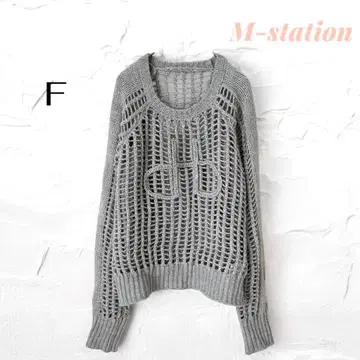 로고 편직 메쉬 니트 비침 알파카 그레이 개성있는 F 사이즈
