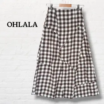 OHLALA 체크 패턴 디자인 롱 플레어 스커트 [ 2 ] 브라운