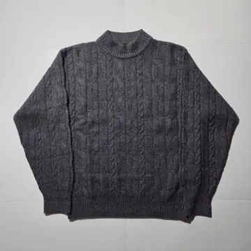 캐시미어 100% 케이블 짜임 모크넥 니트 차콜 그레이