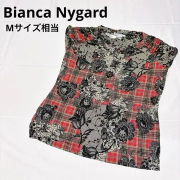 BiancaNygard 반팔 튜닉 사이즈 12 꽃무늬 타탄 체크