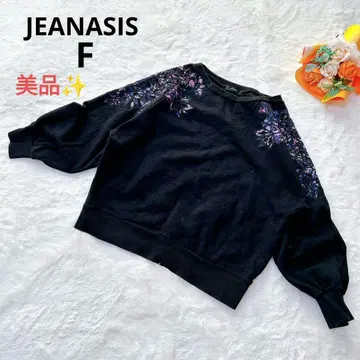 [ 새상품급 ] 지나시스 꽃무늬 자수 맨투맨 트레이닝복 풀오버 블랙