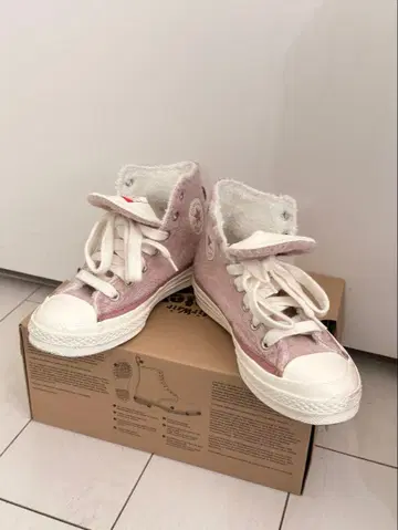 겨울 핑크 CONVERSE 올스타 하이컷 내외부 플리스 23cm