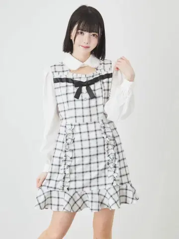 Ank Rouge 체크 리본 원피스 (화이트