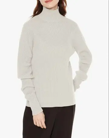 미라 오웬 슬리브 디자인 하이넥 니트 풀오버 리브 니트