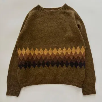 [ 스코틀랜드제 ] 마가렛호웰 페어아일 패턴 니트 브라운 울