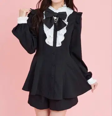 [ 선착순 ] 시크릿허니 액세서리 리본 긴팔 셋업 블랙