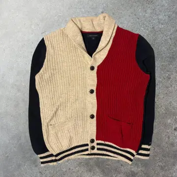타미힐피거 니트 가디건 배색 절개 셔츠 옷깃 구성 레트로