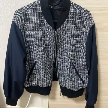 [ 새상품급 ] 자라 ZARA 트위드 자켓 아우터 네이비 L 사이즈