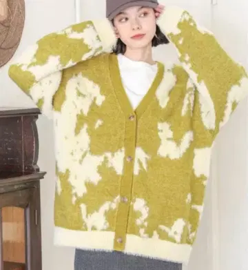 니코앤드 페더 콤비 모티브 V넥 가디건 그린