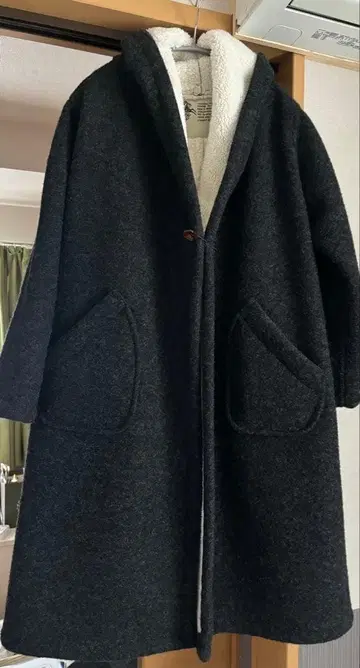 다크 그레이 울 혼방 롱 코트